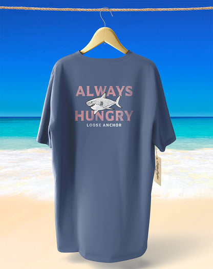 Always hungry. Shark Week t-shirt for boys and men. Eat like a shark.