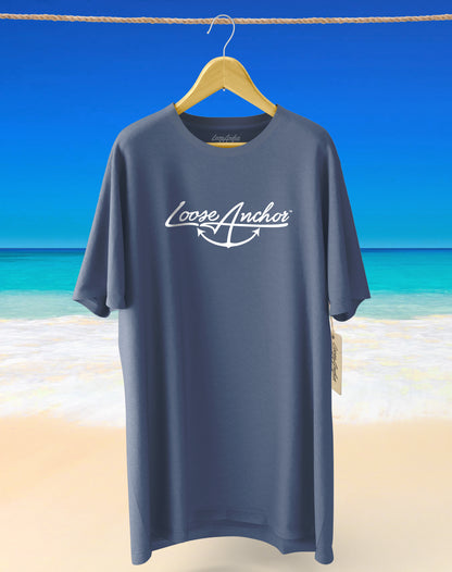 Loose Anchor Main Logo T-shirt. Navy Blue fishing apparel.